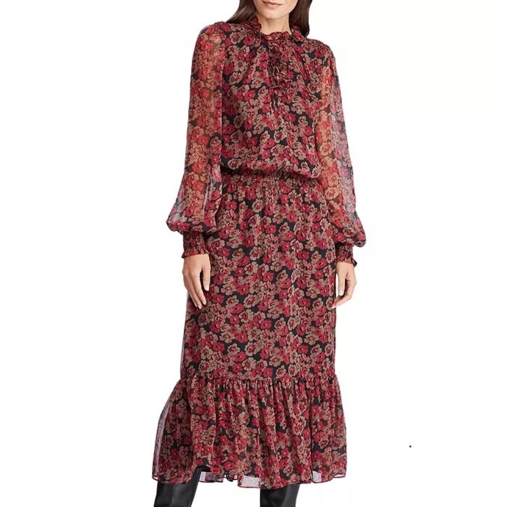 Ralph Lauren ‘cherry blossoms’ floral midi dress, size 8, great condition